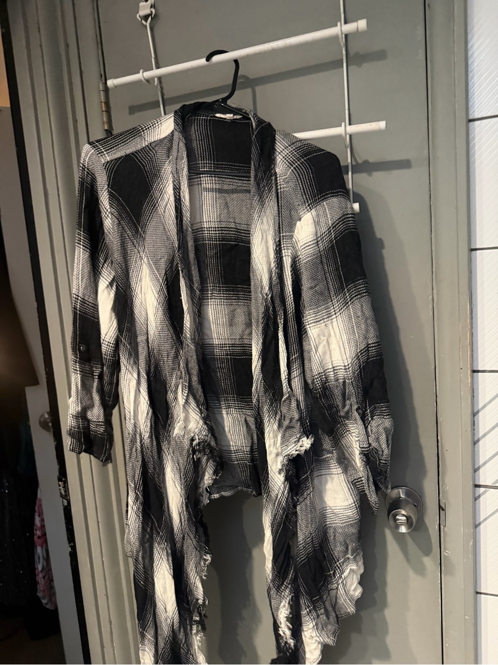Maurices Black & White Plaid Open Drape Cardigan